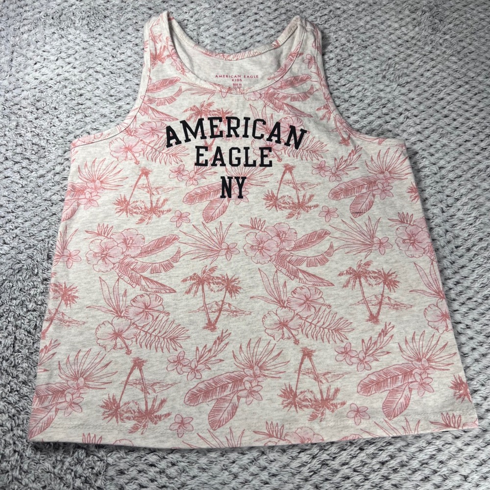 American Eagle Kids Tank Top Tropical Palm Floral Print Racerback‎ Size 16 NWOT